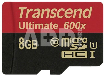 Transcend MicroSDHC 8GB + Adapteris / 600x Class 10